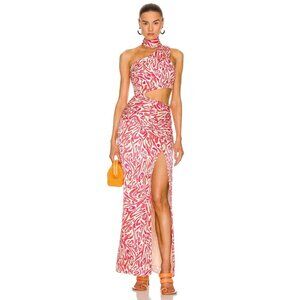 NICHOLAS Fynlee One Shoulder Gown in Abstract Leopard Coral